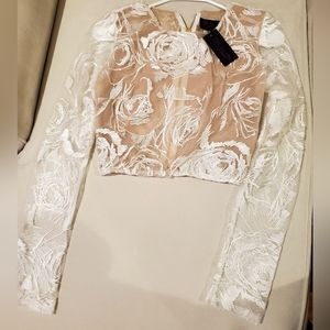 White & beige sheer crop top